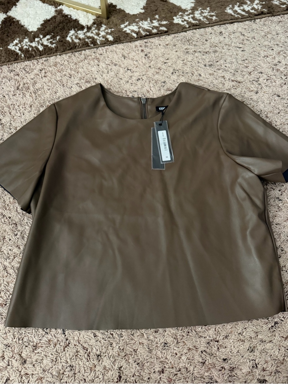 Steve Madden Faux Leather Short Sleeve Top in Brown